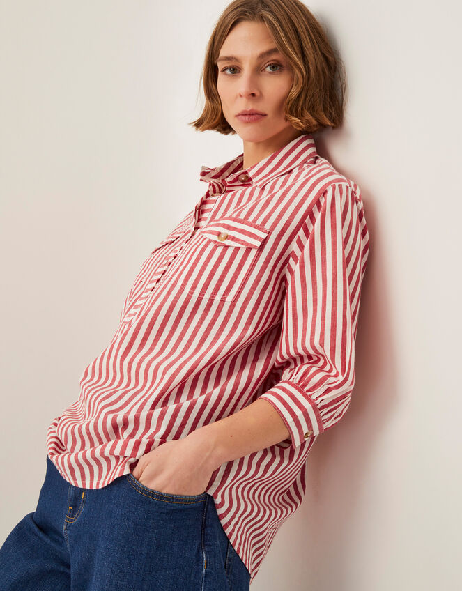 Liv 3/4 Sleeve Stripe Shirt, Red (RED), large