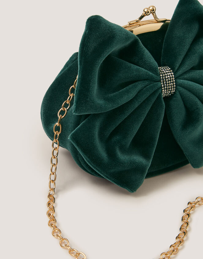Velvet Bow Clip Frame Bag, Green (GREEN), large