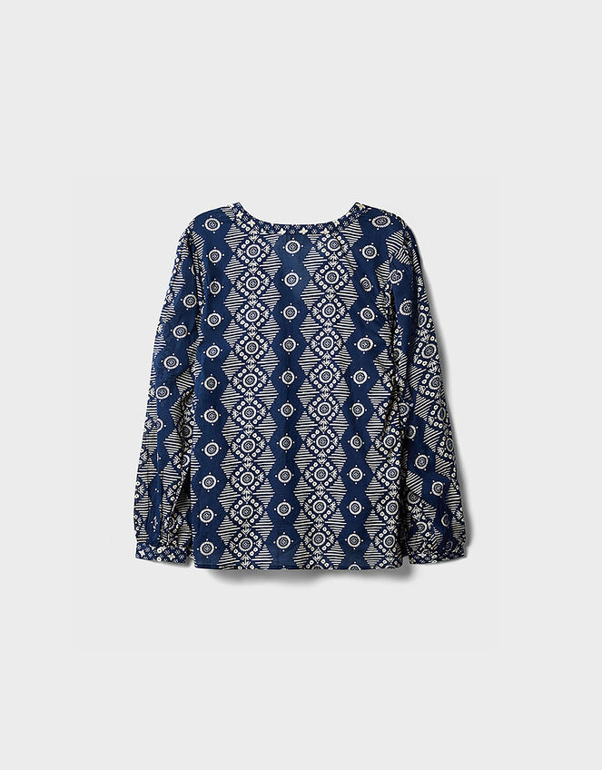East Celine Printed Cotton Top, Blue (NAVY), large