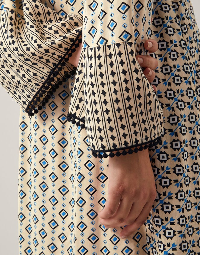 Jemmie Print Long Sleeve Midi Dress, Ivory (IVORY), large