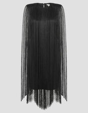 Tara Sleeveless Fringe Mini Dress, Black (BLACK), large