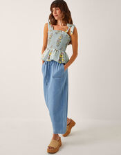 Lucille Floral Stripe Smocked Top, Blue (BLUE), large