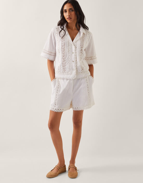 Irina High-Waisted Lace Shorts, White (WHITE), large