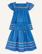 Fiesta Ricrac Top and Skirt Set , Blue (BLUE), large