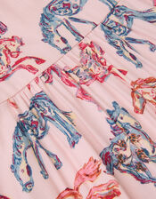 Horse Print Puff Sleeve Dress, Pink (PINK), large