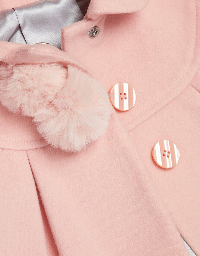 Baby Novelty Ear Hooded Pom-Pom Coat, Pink (PALE PINK), large