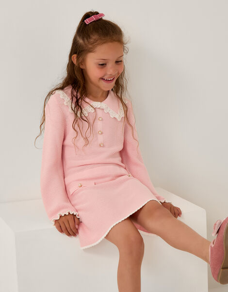 Lace Collar Knit Dress, Pink (PINK), large