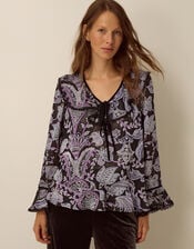 Claudia Floral Devor&eacute; Top, Black (BLACK), large