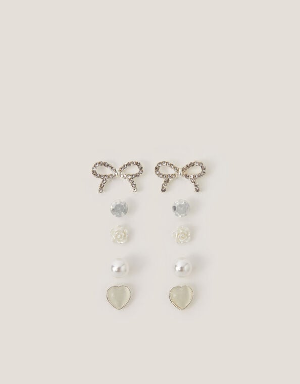 5-Pack Bow & Pearl Stud Earrings, , large