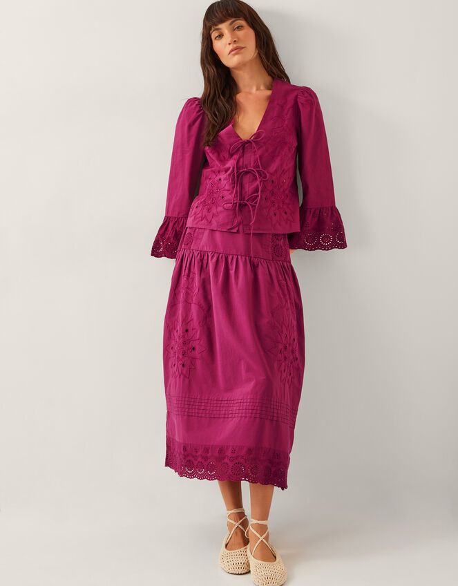 Saoirse Broderie Tie Blouse, Red (BURGUNDY), large