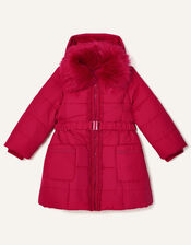 Ruffle Padded and Hooded Coat, Red (RED), large