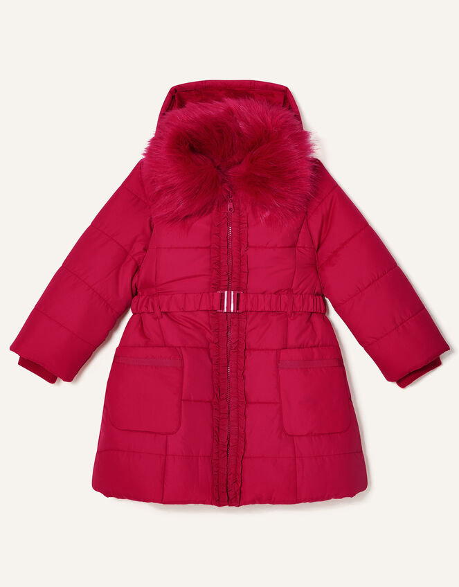 Ruffle Padded and Hooded Coat, Red (RED), large