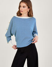 Nautical Button Detail Stripe Button Jumper, Blue (BLUE), large