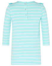 Baby Horse Stripe Sweat Dress in Organic Cotton, Blue (AQUA), large