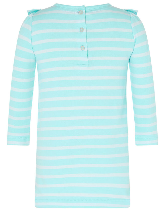 Baby Horse Stripe Sweat Dress in Organic Cotton, Blue (AQUA), large