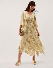 Lydia V-Neck Shimmer Jacquard Midi Dress, Cream (CREAM), large