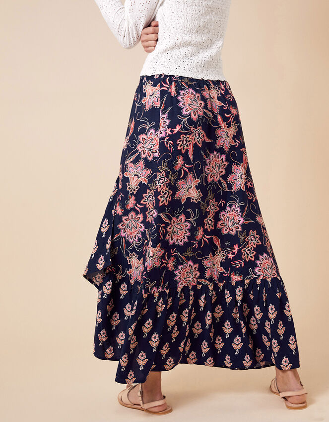 Floral Print Midi Skirt in LENZING™ ECOVERO™, Blue (NAVY), large