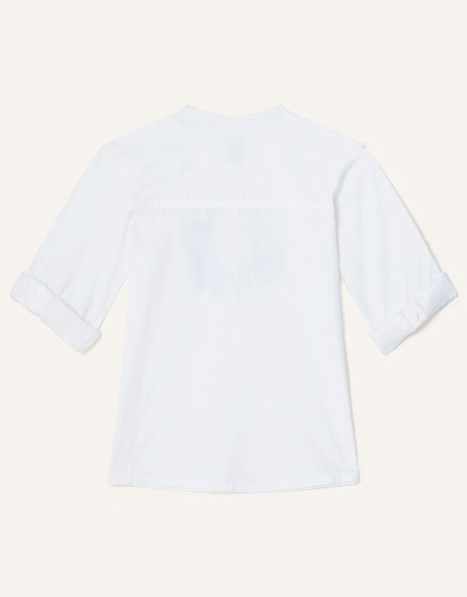 Kurta Embroidered Shirt in Pure Cotton, Blue (BLUE), large