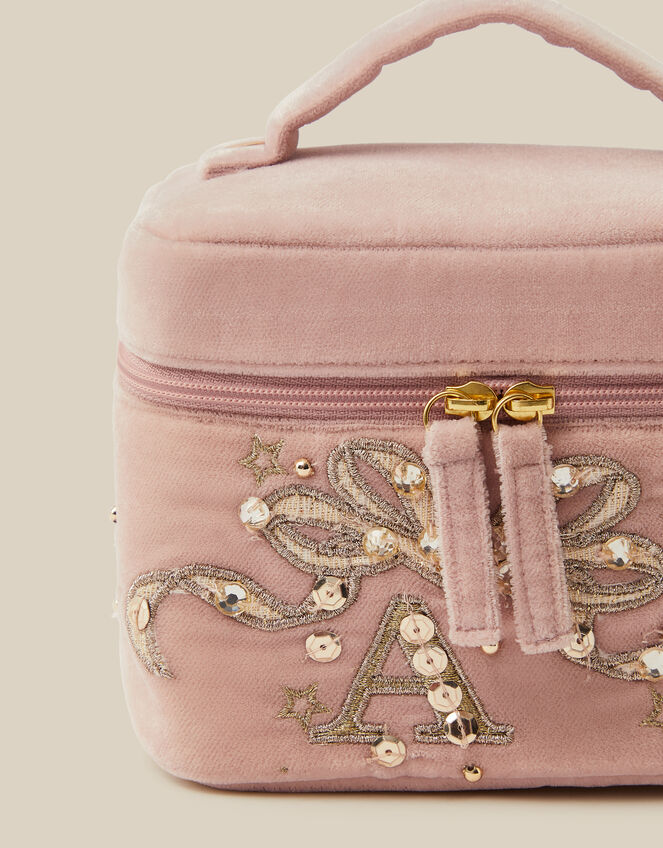 Sequin Initial Velvet Make Up Bag, Pink (PINK), large