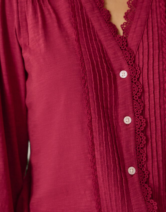 Jenny Pintuck Lace Jersey Blouse, Red (BURGUNDY), large