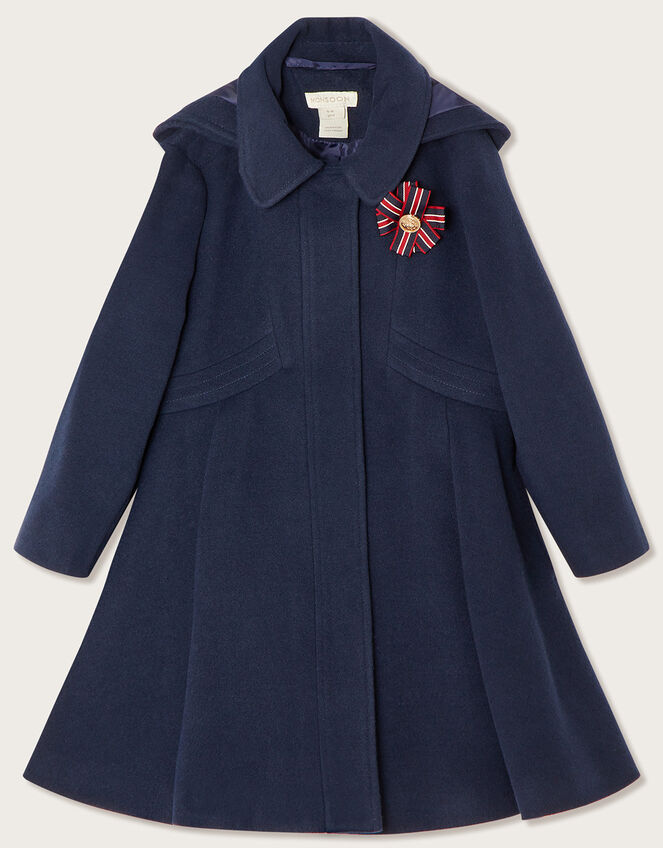 Corsage Detail Hooded Coat, Blue (NAVY), large