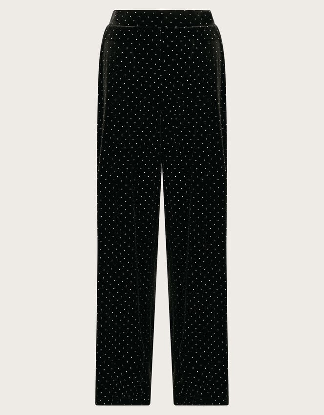 Nala Spot Velvet Wide Leg Trousers, Black (BLACK), large
