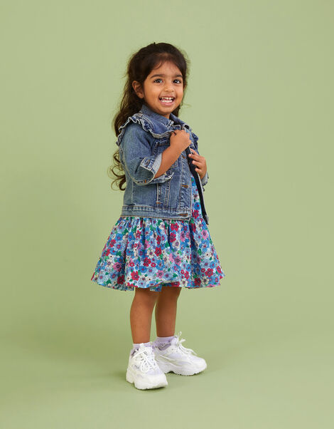 Baby Floral Puff Sleeve Dress, Blue (BLUE), large