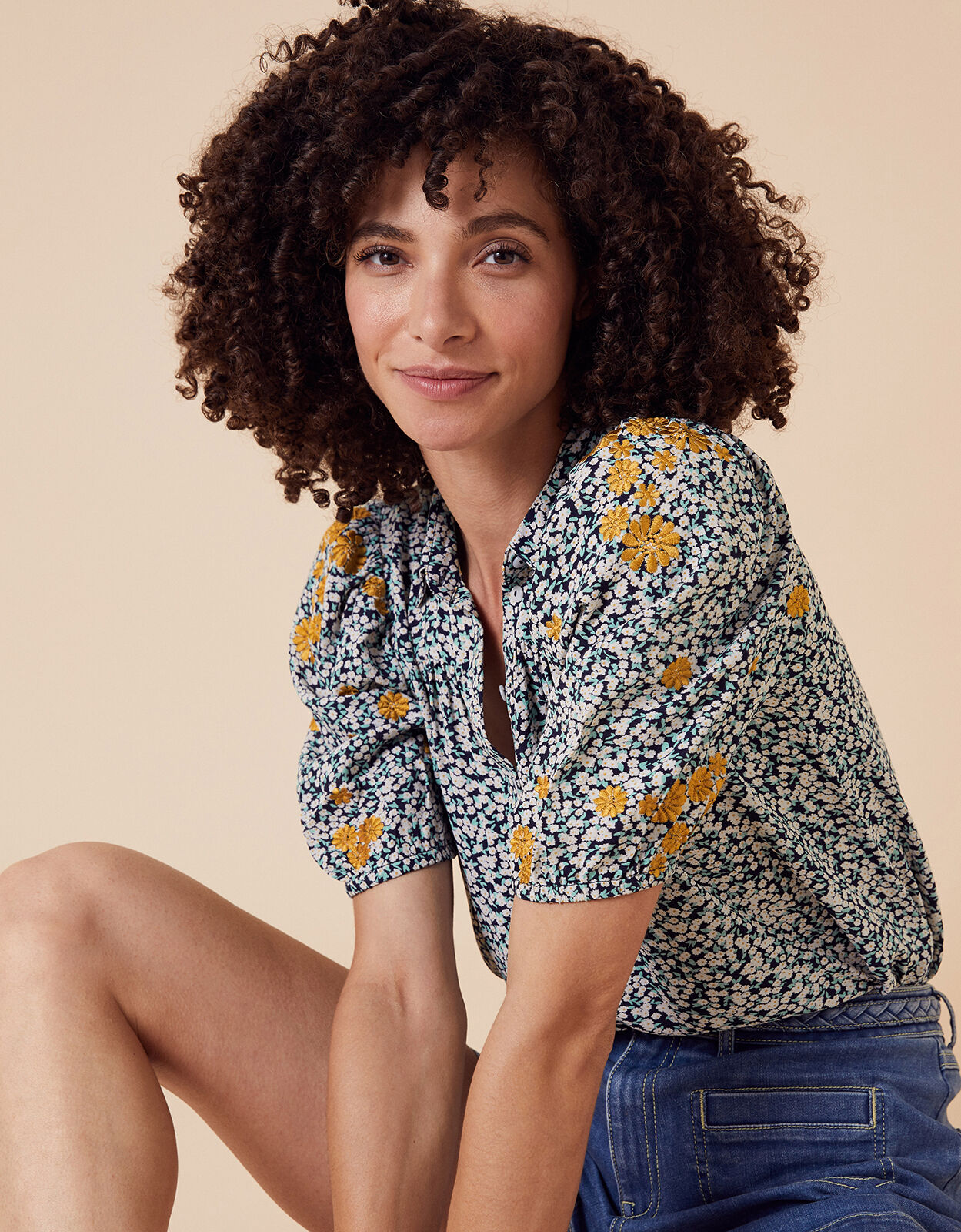 Ditsy Floral Embroidered Shirt in Sustainable Viscose Ivory | Tops &  T-shirts | Monsoon Global.