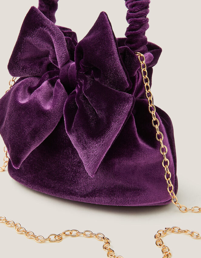 Bow Velvet Pouch Bag, , large