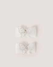2-Pack Diamant&eacute; Butterfly Bow Hair Clips, Ivory (IVORY), large