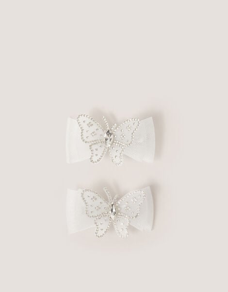 2-Pack Diamant&eacute; Butterfly Bow Hair Clips, Ivory (IVORY), large