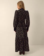 Monsoon x Queens of Archive Lola Velvet Bib Floral Corduroy Maxi Dress​, Black (BLACK), large