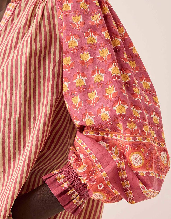 East Devyn Hand Block Print Cotton Top, Pink (PINK), large