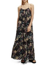 Scotch and Soda Print Tiered Maxi Dress Regular Length, Black (BLACK), large