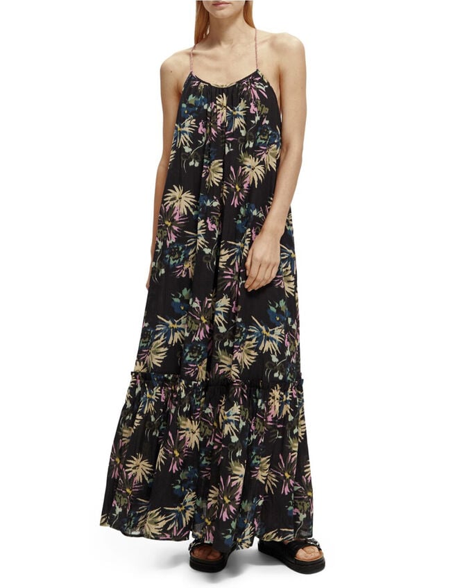 Scotch and Soda Print Tiered Maxi Dress Regular Length, Black (BLACK), large
