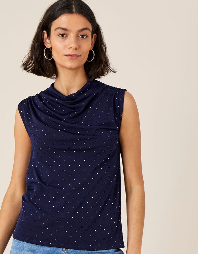 Tess Spot Print Cowl Neck Top, Blue (NAVY), large