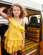 Layered Frill Broderie Dress, Yellow (YELLOW), large
