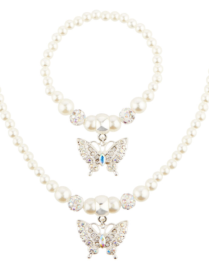 XUN Zhe Pearl Butterfly Jewelry Set – 4 Piece Necklace, Bracelet, Earrings & Ring For Women, Insect Choker Gift Set