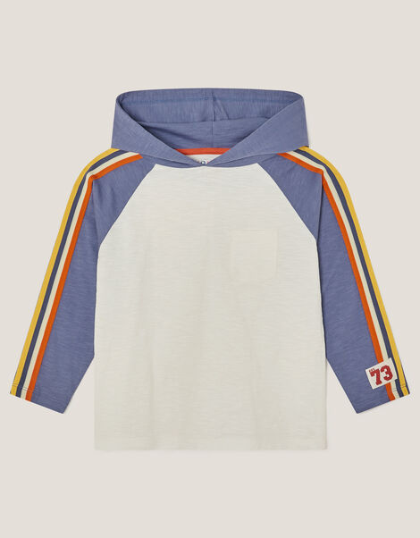 Raglan Stripe Hoodie Top, Ivory (IVORY), large