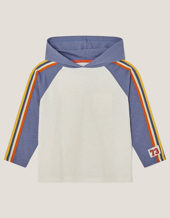 Raglan Stripe Hoodie Top, Ivory (IVORY), large