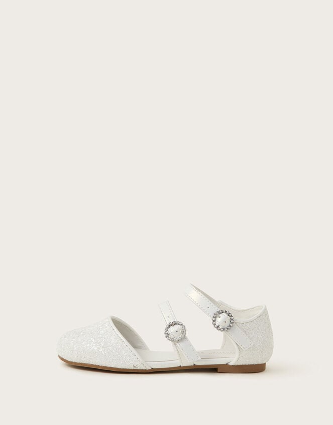Glittery Two Strap Ballet Flats, Ivory (IVORY), large
