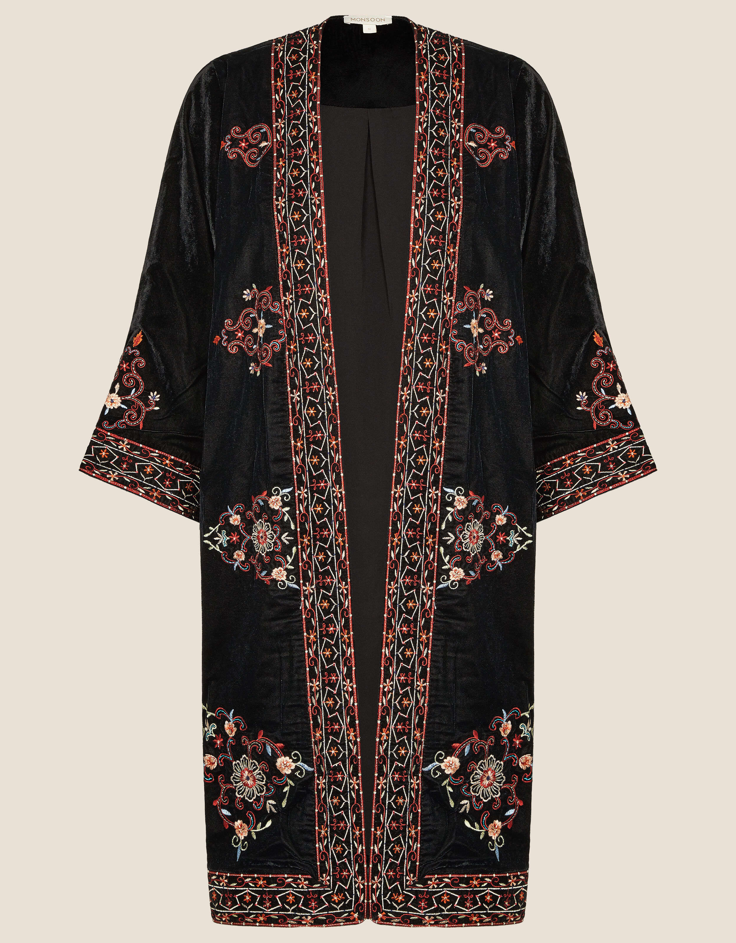Embroidered Velvet Kimono Black