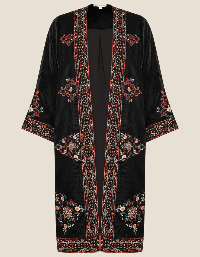 Embroidered Velvet Kimono, Black (BLACK), large