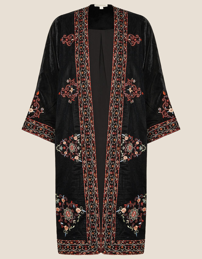 Embroidered Velvet Kimono, Black (BLACK), large