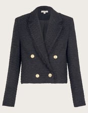 Rubi Crop Tweed Blazer, Black (BLACK), large