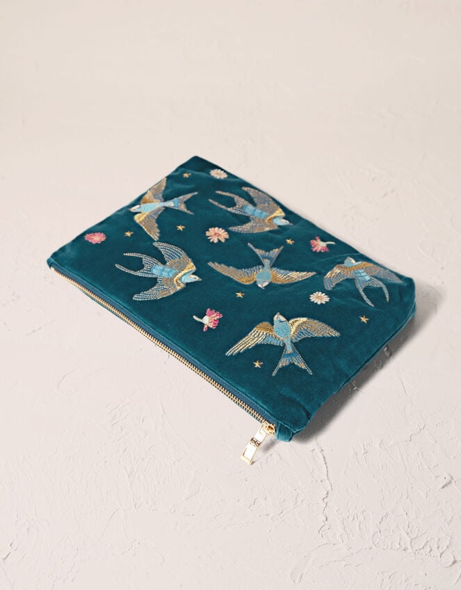 Elizabeth Scarlett Swallows Velvet Pouch, , large