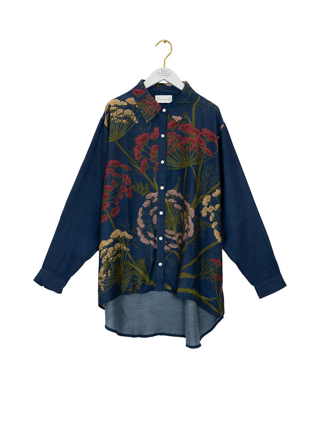 One Hundred Stars Parsley Seed Oversized Shirt, Blue (NAVY), large