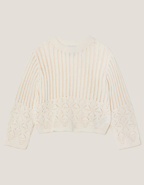 Cropped Knit Jumper, Ivory (IVORY), large