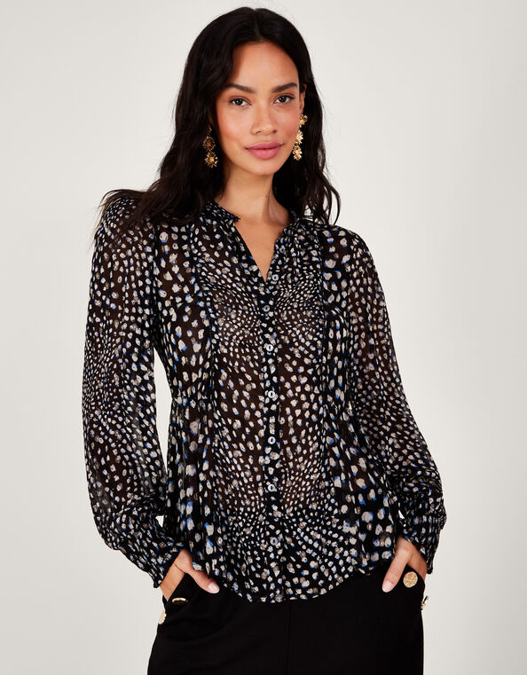 Hollis Metallic Spot Blouse with Sustainable Viscose , Black (BLACK), large