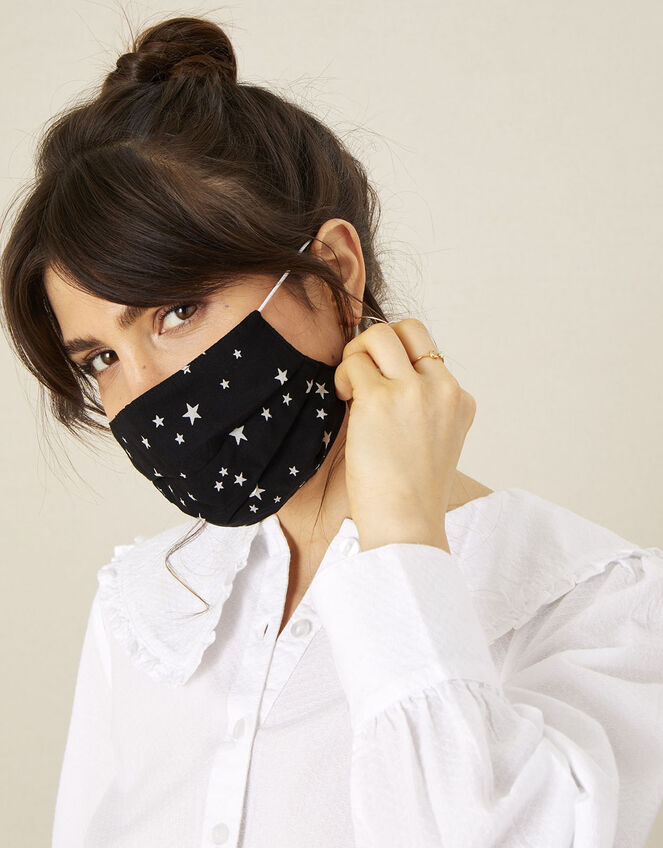 Star Print Face Mask in Pure Cotton, , large